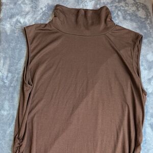 New Directions Tunic Woman's Petite Large Sleeveless Mock Neck Stretch Brown